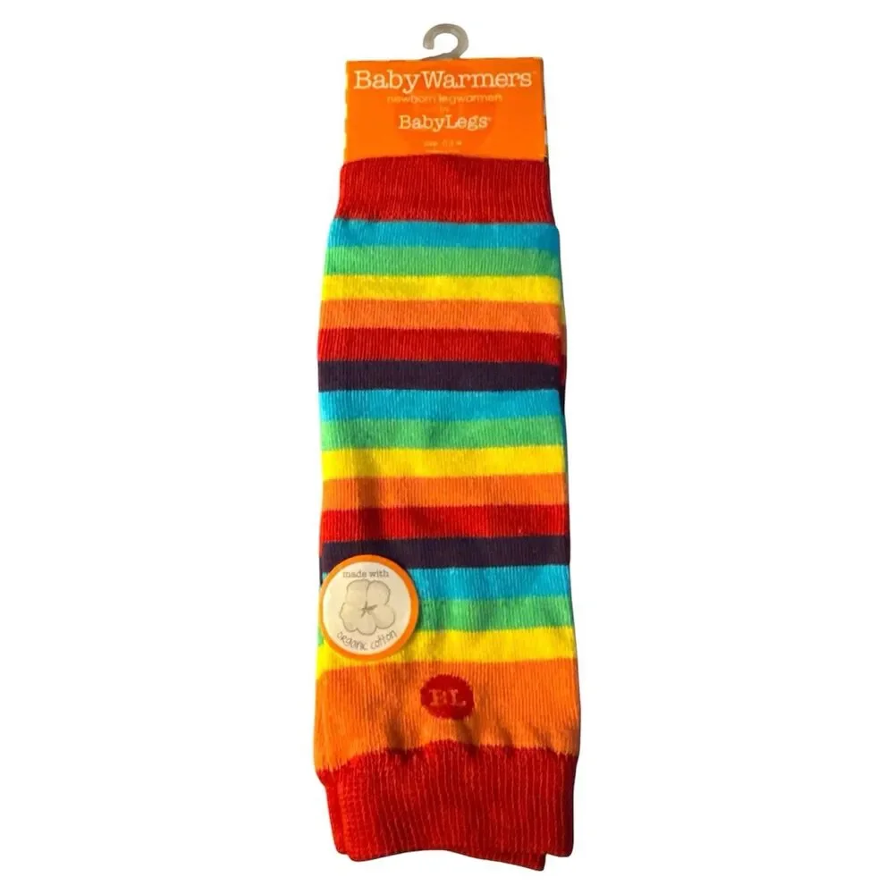 3 BabyLegs Organic Cotton Leg Warmers, Rainbow Striped 0-3M New